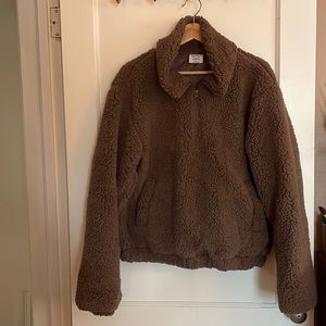 Brown Sherpa teddy quarter zip